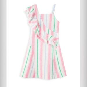 Habitual Catrina Pink Striped Ruffled One Shoulder Linen‎ Dress Girls Sz 14 NWT